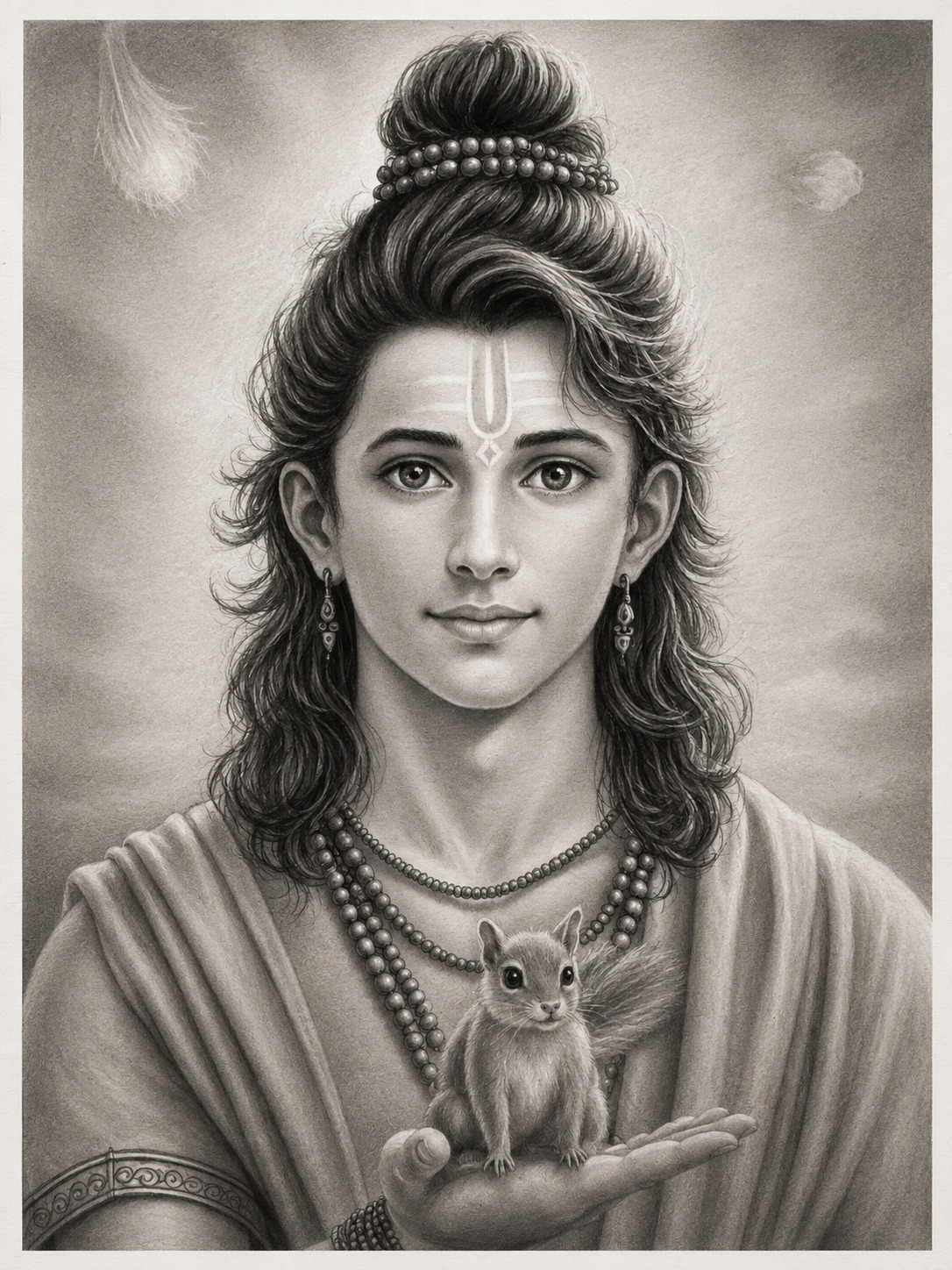 Shree Rama hand-drawn charcoal portrait by Chaitra Draws