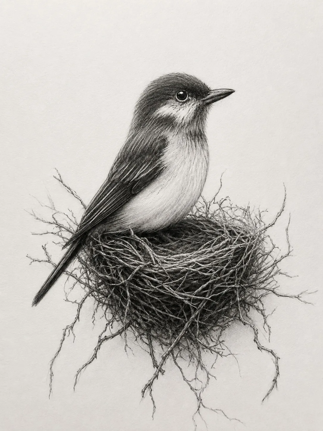 The Bird hand-drawn charcoal drawing by Chaitra Draws